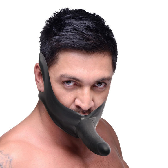 Master Series Face Fuk Strap-On Black Dildo Mouth Gag Latex Sex Mask Head Harness Fetish Toy