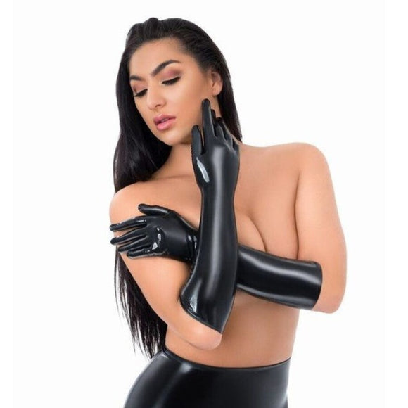 Me You Us Black Latex Full Length Gloves Fetish BDSM Erotic Rubber Wear