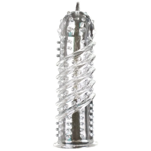 Me You Us Orgasma Clear Textured Penis Sleeve Spiral Cock Sheath Stretch Rubber Body Safe