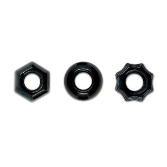 Renegade Chubbies 3 Black Cock Ring Set Stretchy Shape Erection Enhancers
