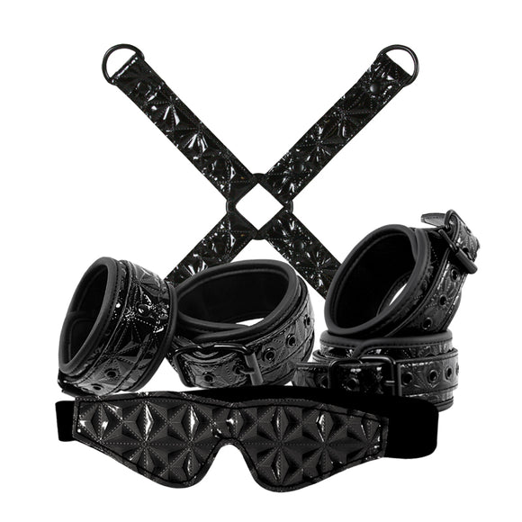 Sinful Bondage Kit Midnight Black Wrist Ankle Cuffs Hogtie Restraints Blindfold BDSM