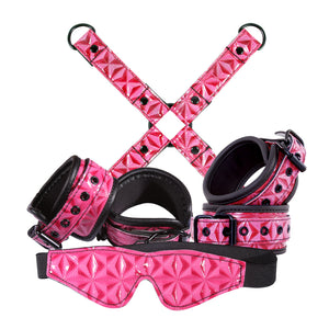 Sinful Bondage Kit Fuchsia Pink Wrist Ankle Cuffs Hogtie Restraints Blindfold BDSM