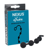 Nexus Excite Medium Anal Beads Black Silicone 4 Ball String Chain Ring Pull Toy