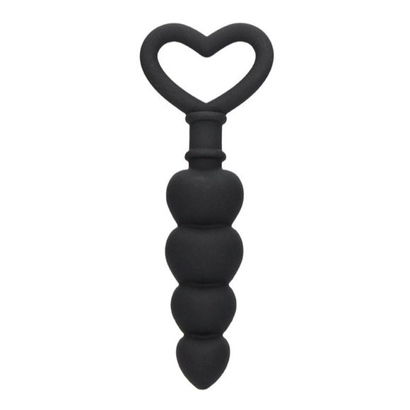 Ouch! Black Silicone Anal Love Beads Heart Butt Plug Back Door Fun Sex Toy