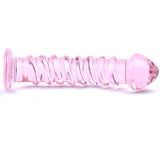 Pink Glass 6" Dildo Textured Penis Shape Spiral Rib Shaft Hot Cold Love Sex Toy