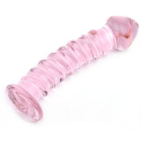 Pink Glass 6" Dildo Textured Penis Shape Spiral Rib Shaft Hot Cold Love Sex Toy