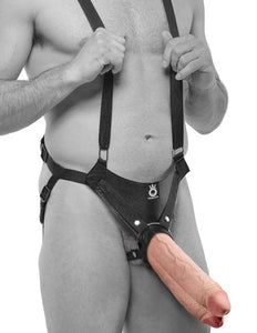 King Cock 11" Two Cocks One Hole Hollow Strap-On Dildo Suspender System