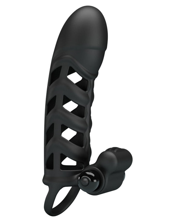 Pretty Love Vibrating Penis Sleeve Black Cock Cage Bullet Vibe Erection Sheath