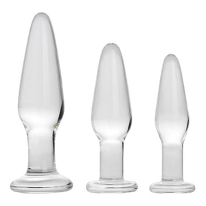 Prisms Dosha 3 Piece Clear Glass Butt Plug Set Anal Training Kit Erotic Temperature Play Beginners Sex Toy