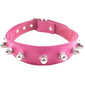 Rouge Pink Leather Metal Nut Stud Collar Cute Submissive Bondage Slave BDSM