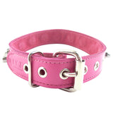 Rouge Pink Leather Metal Nut Stud Collar Cute Submissive Bondage Slave BDSM