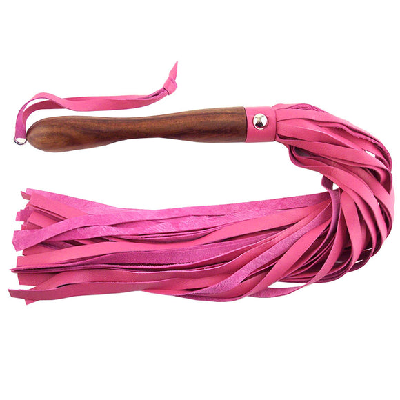 Pink Leather Flogger with Wooden Handle
