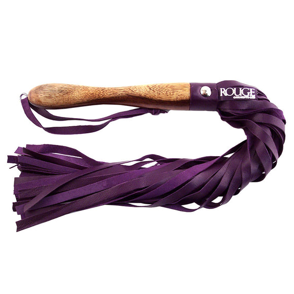 Purple Leather Flogger with Wooden Handle