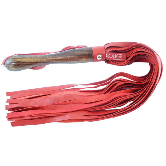 Red Leather Flogger with Wooden Handle
