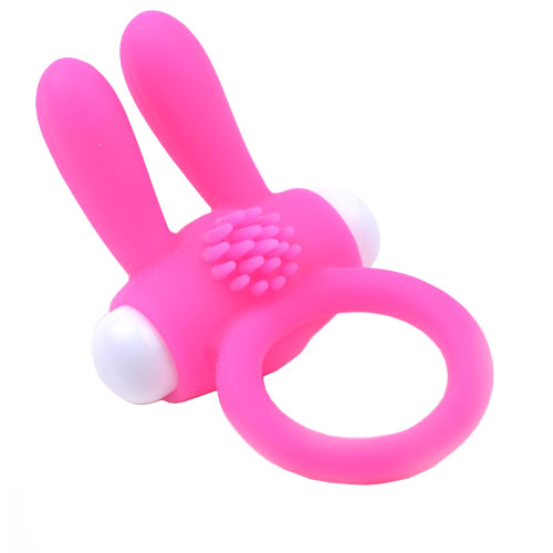 Rabbit Ears Vibrating Pink Cock Ring Clit Bunny Bullet Couples Sex Toy