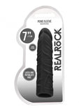 RealRock Black Penis Sleeve Realistic 7" Extension Cock Sheath Add Length Girth
