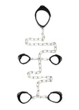 Rimba Black Leather Collar Wrist Ankle Cuffs Chain Restraints Set BDSM Bondage Play