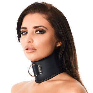 Rimba Leather Neck Brace Collar With Padlock D-Ring Bondage Gear Fetish