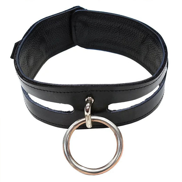 Rouge Black Leather Fashion O-Ring Bondage Collar Goth Slave Fetish