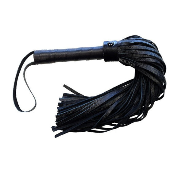 Rouge Garments Plain Black Leather Flogger Erotic Whip Kinky BDSM Naughty Fetish Sex Toy