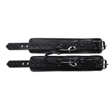 Rouge Garments Plain Black Leather Wrist Cuffs Adjustable Buckle Restraints Bondage Chain