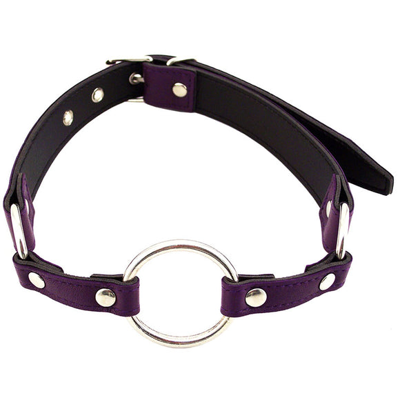 Rouge Purple Leather O-Ring Mouth Gag Goth Bondage Play BDSM Dribble Fetish Gear