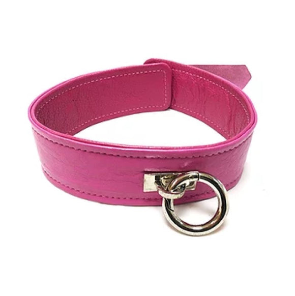 Rouge Pink Leather Metal O-Ring Collar Cute Submissive Bondage Goth Slave BDSM