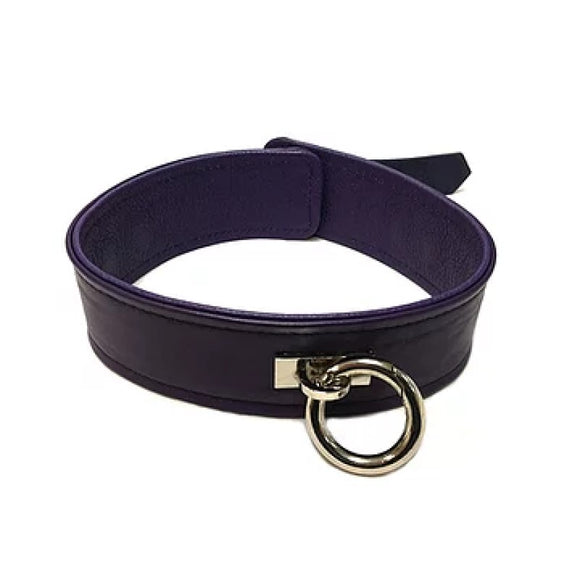 Rouge Purple Leather Metal O-Ring Collar Submissive Bondage Goth Slave BDSM