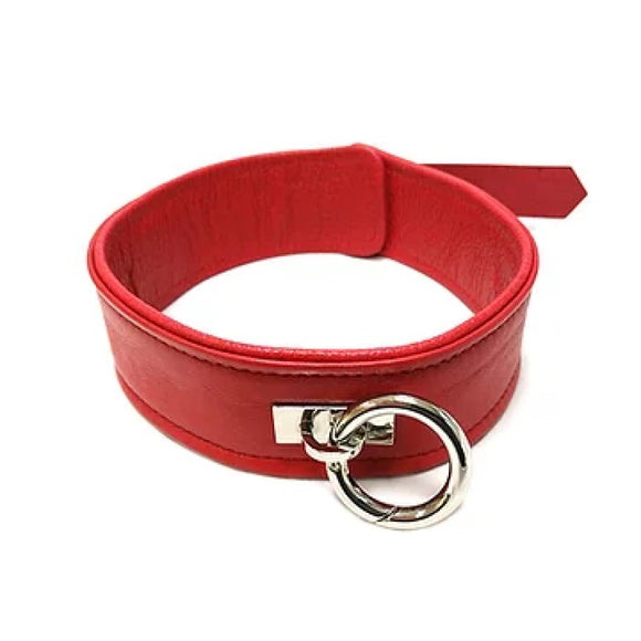 Rouge Red Leather Metal O-Ring Collar Cute Submissive Bondage Goth Slave BDSM