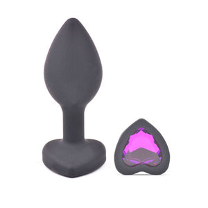 Black Silicone Small Size Purple Heart Gem Jewel Butt Plug Beginners Anal Starter Toy