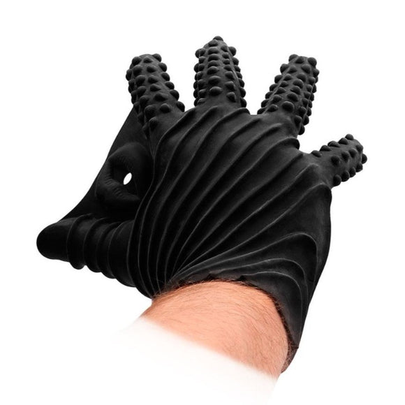 Fist It Black Silicone Masturbation Glove Soft Textured Pleasure Wank
