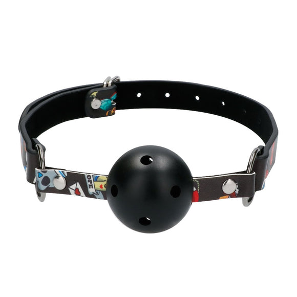 Ouch! Breathable Ball Mouth Gag Printed Traditional Tattoo Leather Straps Bondage