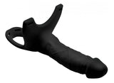 Size Matters Hollow 6" Black Silicone Strap-On Dildo Harness Real Penis Cum Tip