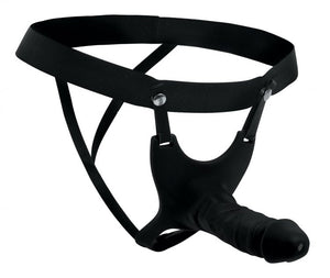 Size Matters Hollow 6" Black Silicone Strap-On Dildo Harness Real Penis Cum Tip