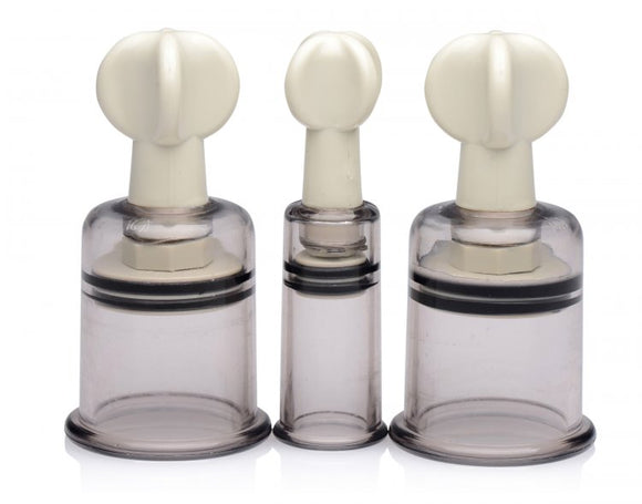 Size Matters Clit & Nipple Suckers Set Extreme Suction Air Vacuum Screw Twist Cups