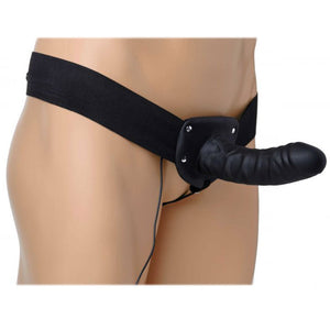 Size Matters Deluxe Vibro Erection Assist Hollow Strap-On Black Penis Dildo Harness
