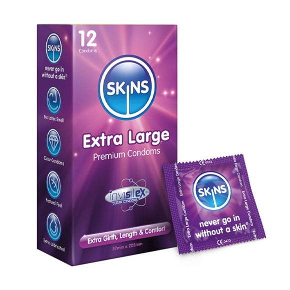 Skins Extra Large Condoms 12 Pack XL Lubricated Safe Prophylactics