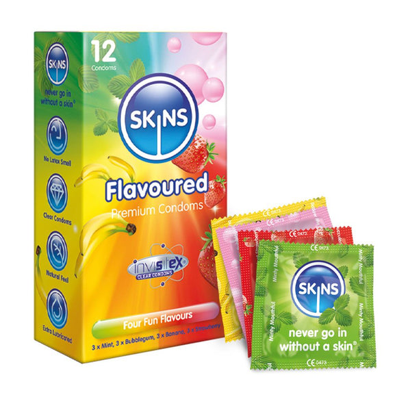 Skins Flavoured Condoms 12 Pack Assorted Mix Safe Sex Prophylactics