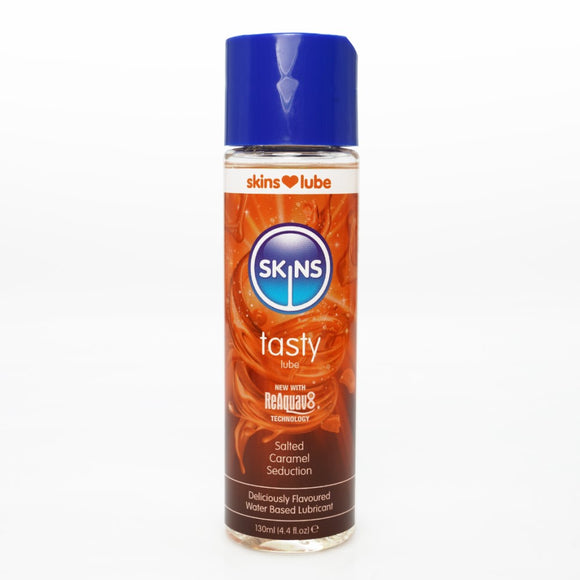 Skins Tasty Salted Caramel Seduction Flavour Water Based Lubricant Edible Vegan Natural Lube 130ml