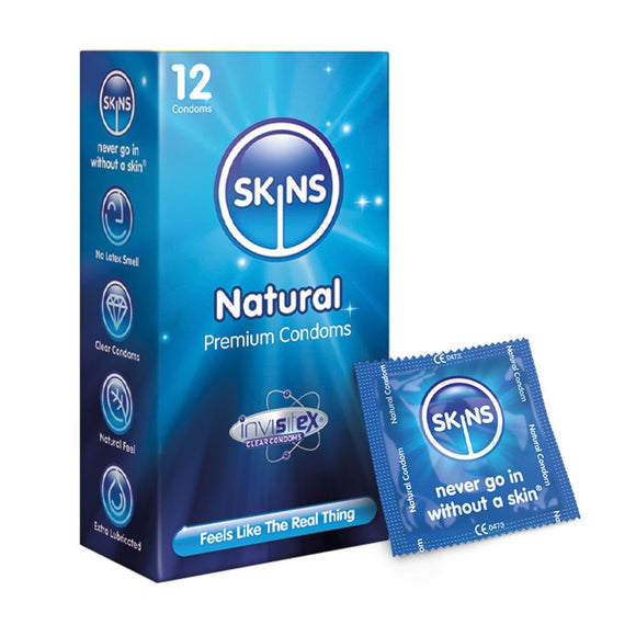 Skins Natural Premium Condoms 12 Pack Lubricated Latex Safe Sex Prophylactics