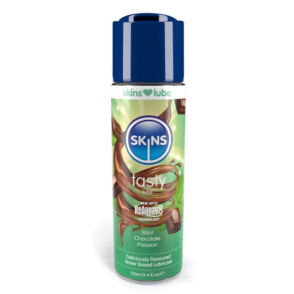 Skins Tasty Mint Chocolate Passion Flavour Water Based Lubricant Edible Vegan Natural Lube 130ml