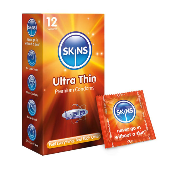 Skins Ultra Thin Condoms 12 Pack Lubricated Latex Safe Sex Prophylactics
