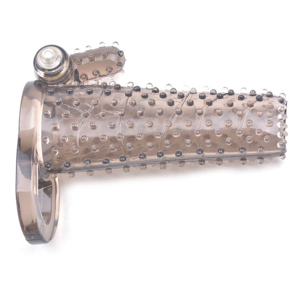 Black Jelly Penis Sleeve Ribbed Bumps Cock Sheath Bullet Vibe Couples Tickler