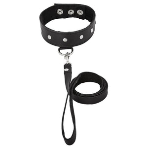 Sportsheets Black Leather Leash And Collar Adjustable Studded BDSM Fetish Play