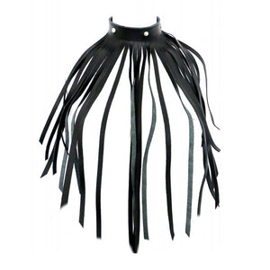 The Red Genuine Black Leather Fringe Necklace Collar Goth Bondage Fetish Wear