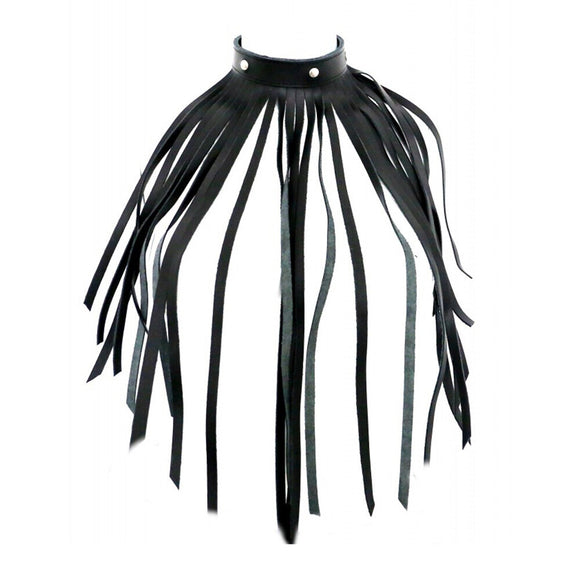 The Red Genuine Black Leather Fringe Necklace Collar Goth Bondage Fetish Wear