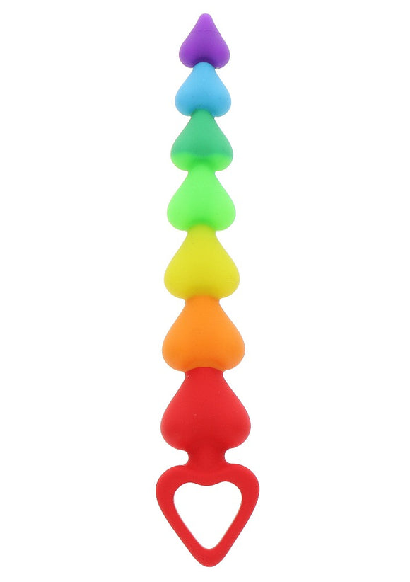 Toy Joy Rainbow Heart Anal Beads Pride Plug Chain Soft Silicone Fun Butt Play