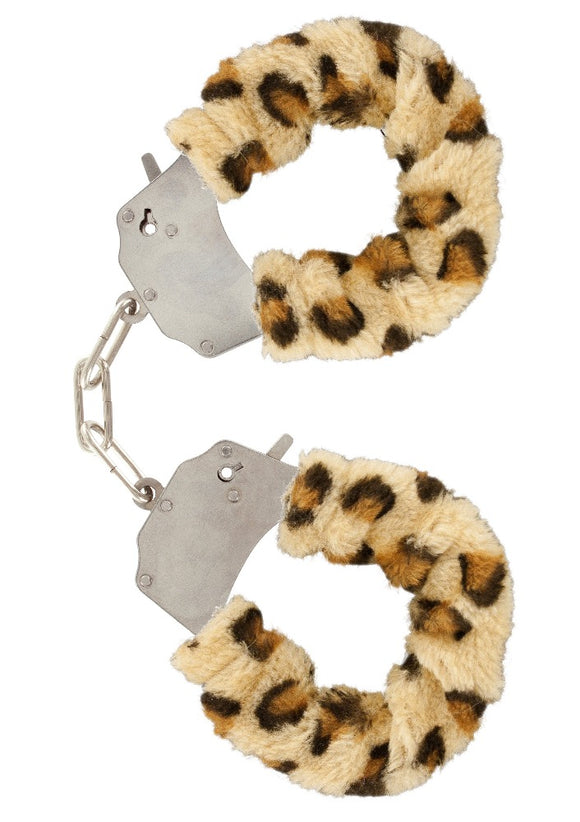 ToyJoy Furry Fun Hand Cuffs Leopard Print Plush Heavy Duty Metal Wrist Bondage Sex Play