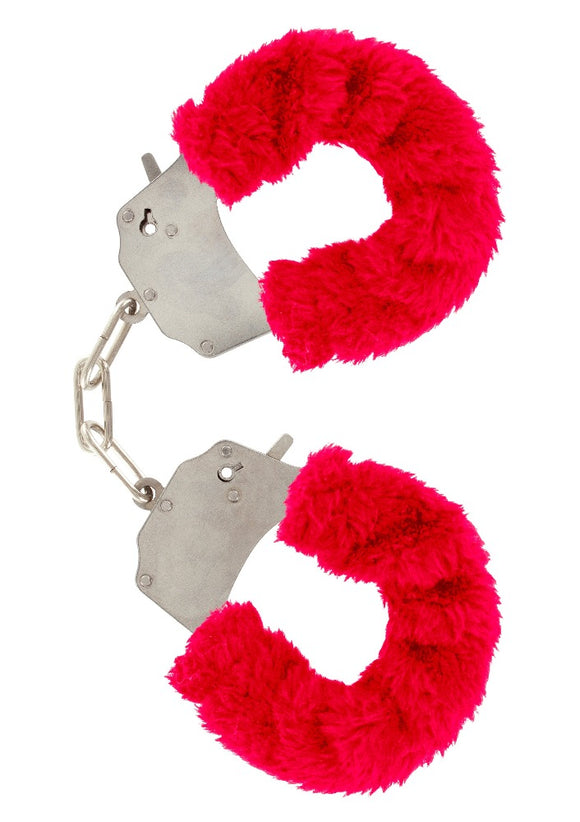 ToyJoy Furry Fun Hand Cuffs Red Plush Heavy Duty Metal Safe Wrist Bondage Sex Play