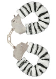 ToyJoy Furry Fun Hand Cuffs Zebra Print Plush Heavy Duty Metal Wrist Bondage Sex Play